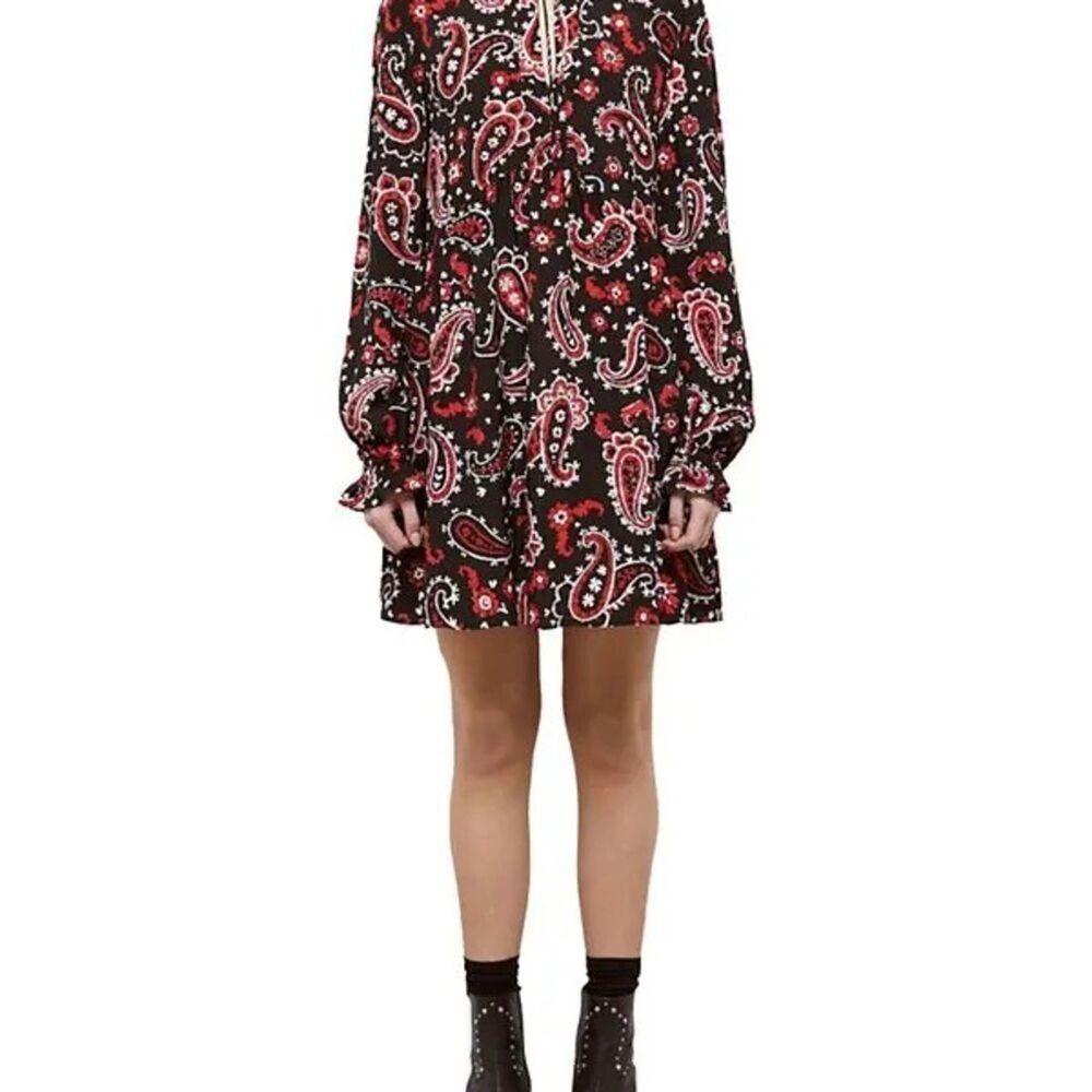 The Kooples Black and Red Paisley Long Sleeve Dress